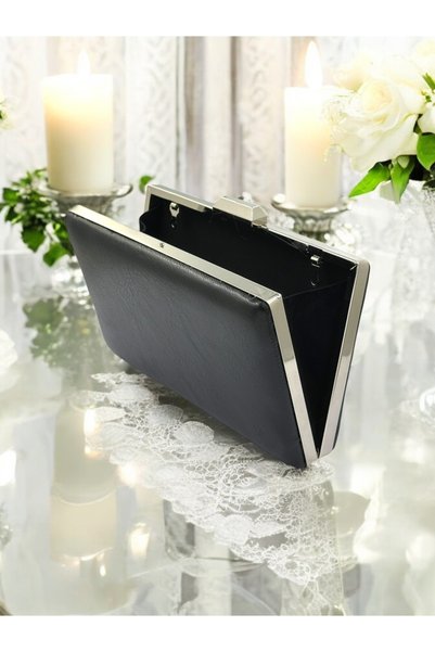 MidStore Black Wrinkled Skin Leather Metallic Color Chain Strap Evening Dress Bag