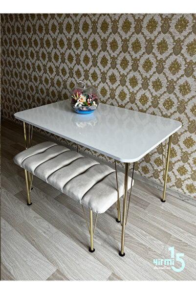 Yirmi15 Gold Metal Ayaklı 70x110  Parlak Beyaz Mutfak Masası -Balkon-Çalışma ...