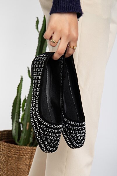 Jackers Μαύρο και άσπρο πέτρινο σχέδιο με λεπτό τακούνι Κομψά γυναικεία καθημερινά παπούτσια μπαλαρίνας Home μπαλαρίνες