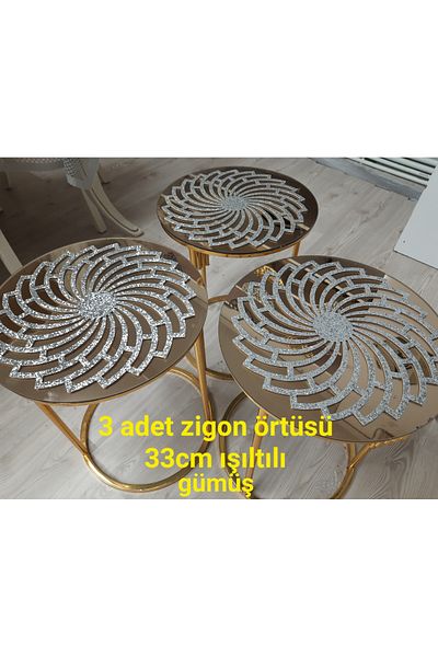 SEHARA 3 bucăți cârpă pentru măsuță de cafea/33 cm rotund/argintiu strălucitor argintiu