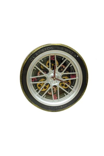 Genel Markalar Saat Çarklı Jant Modeli Duvar Saati Dekoratif Ev Ofis Hediyelik