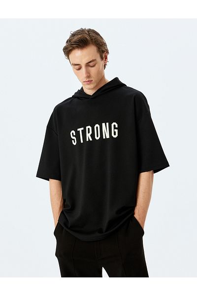 Koton New Season Hooded Embroidered Hooded Short Sleeve Oversize Sports Sweatshirt