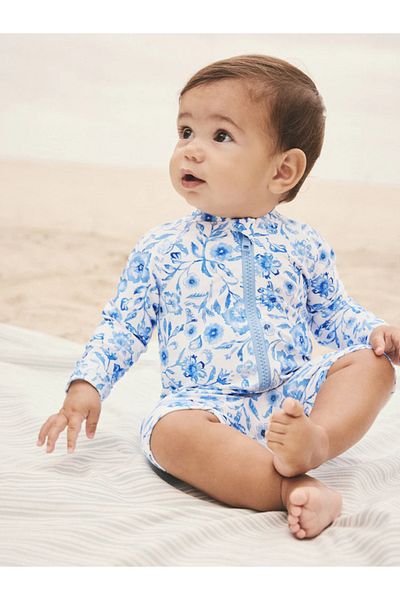 Next Baby Upf50 Sun-Proof Blue Floral Baby Swimsuit - Alye77689