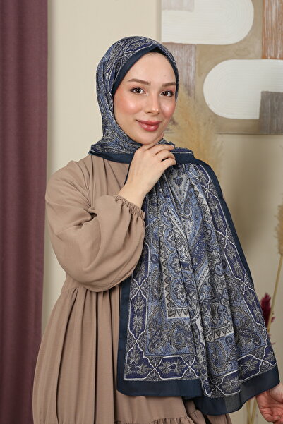 aldyoo Ρετρό έθνικ μοτίβο βαμβακερό σάλι Navy Blue (70X180CM)