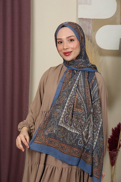 aldyoo Şal din denim din bumbac cu model etnic retro - albastru (70X180CM)