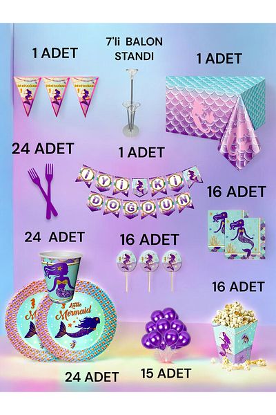 VibeHome 24 Seater Mermaid Themed 2XL Pack - Birthday Party & Fun Events