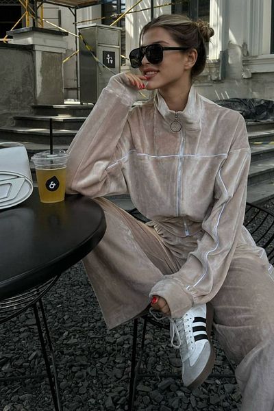 Love Fab Stripe Detail Velvet Tracksuit Set