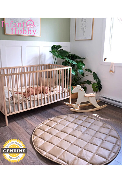 İnfant Hobby Natural Premium %100 Pamuk Çift Taraflı Kapitone Bebek Oyun Halısı & Oyun Matı 120x120x2 Cm