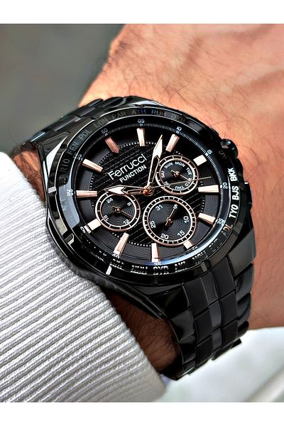 Ferrucci Function Function Black Color 3 Atm Waterproof Steel Cord Men's Wristwatch