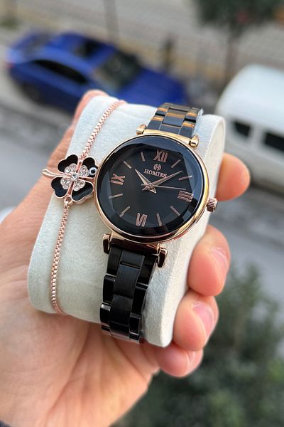 Homies Women's Wrist Watch Crystal Glass Gift Box and Bracelet with Gift Hm 2345678877