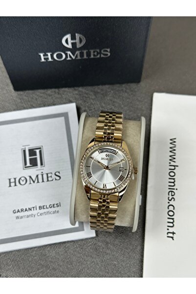 Homies ساعة يد نسائية بسوار يوبيل مرصع بالأحجار من الذهب الكامل ضمان لمدة سنتين