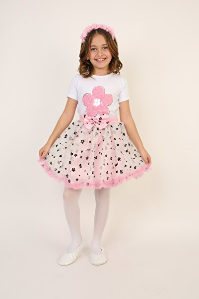 nacar çarşı Κοριτσίστικο μπλουζάκι με ροζ λουλουδάτο σχέδιο και ροζ λουλουδάτ...