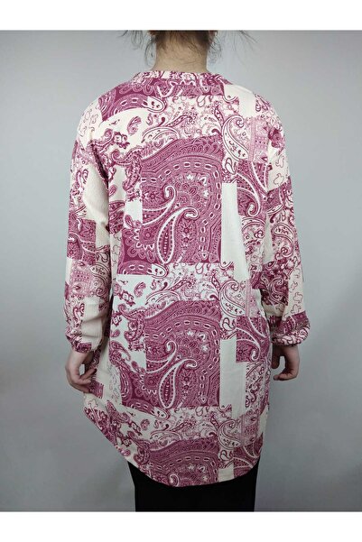 YAŞAR TRİKO Жіночий кремовий тунік з коміром на ґудзиках, довгими рукавами, манжетами на зап'ястях та овальною спідницею з підбором.