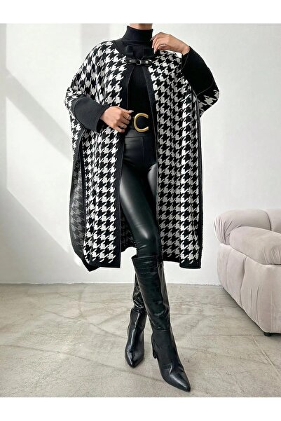 02Lady Fashion women's houndstooth patterned Poncho