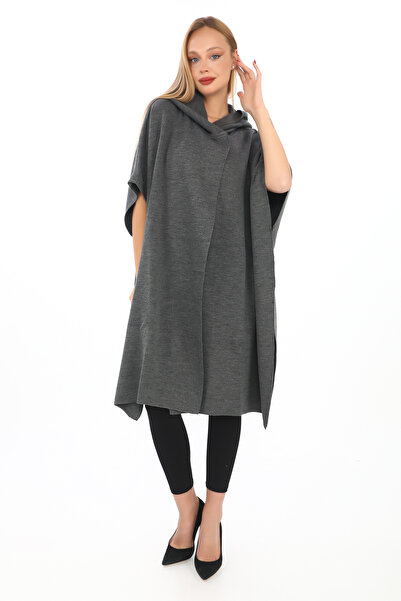 02Lady Fashion πλεκτό πόντσο με κουκούλα