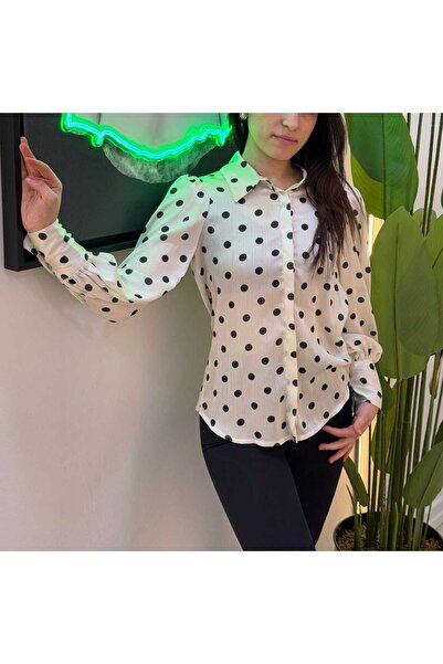 Opera Satin Polka Dot Balloon Sleeve Shirt