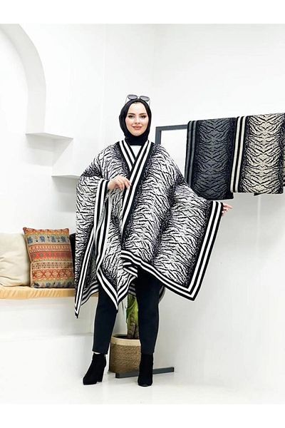 02Lady Fashion Women's Double-Sided Wearable Zebra Print Shawl Poncho