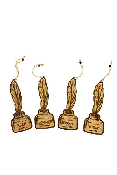 MT İsme Özel Ahşap Kuş Tüğü Baskılı Kitap Ayracı