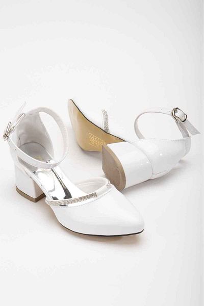 Afacan Bücür Girl's White Patent Leather Evening Shoes