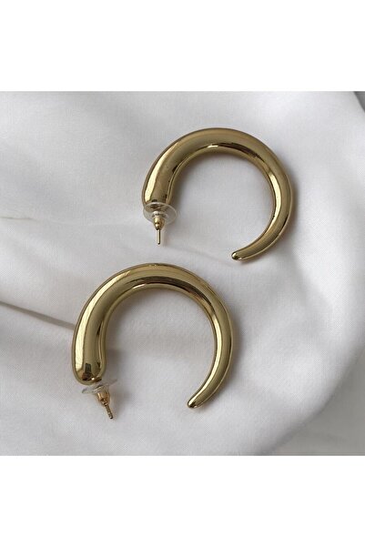 DMR PLACE Gold Asimetrik Halka Çelik Küpe