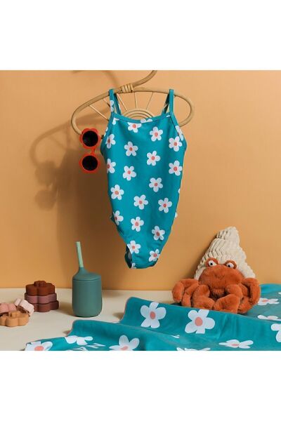 Decathlon Blue Floral Printed Baby Swimsuit