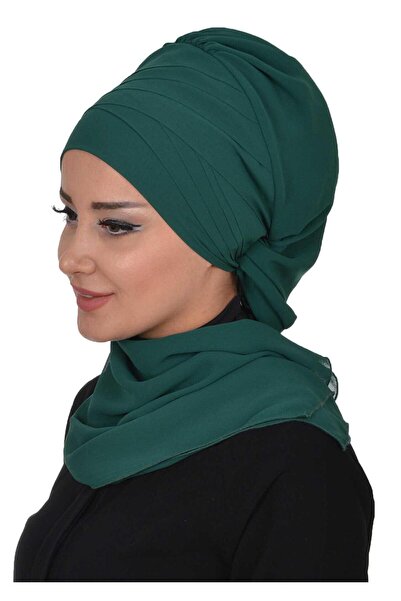 Aisha's Design Σχεδιασμός τυρμπάνου από σιφόν με χιαστί φουλάρι, HT-48, πράσινο