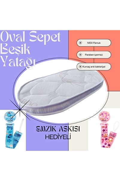 Bhouse Anne Yanı Oval Beşik Bambu Kumaş 50x90x12 Cm Sünger Yaysız Park Yatak