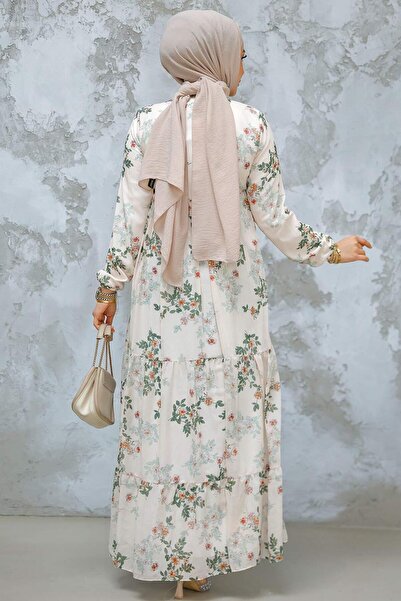 Neva Style Floral Print Khaki Hijab Dress 22054Hk