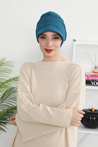 Aisha's Design Combed Cotton Hat with Visor, B-73, Petrol