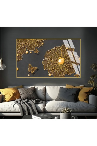 Harika bir ev HARİKABİREV | FORMĂ CU MODEL DE FLORI ȘI FLUTURI GRI-AURII 1 | ...