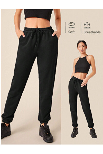 CAONNES Ελαστικό και άνετο μαύρο παντελόνι jogger - Παντελόνι με φαρδιά γραμμ...