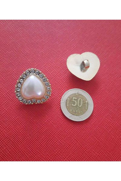 Beyna Heart Metallized Button with Crystal Stones and Pearls for 2.5cm - 1 Pack 4 Pcs