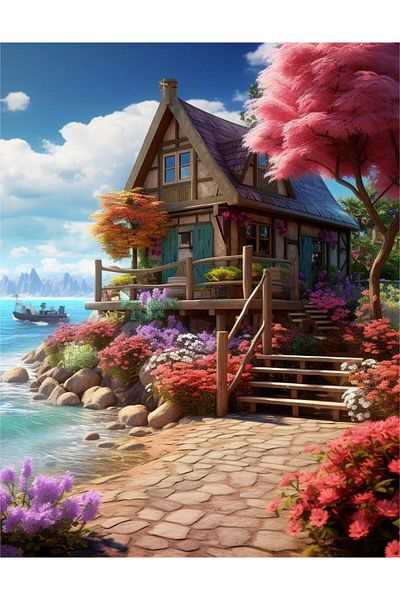 pixartsanat The Great Sea House Pixart Art Diamond Mosaic Painting 40X60