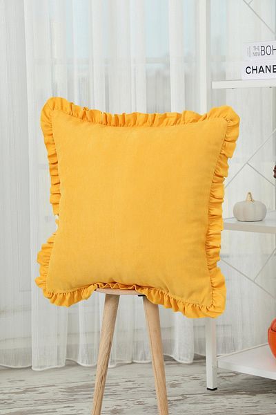 Aisha's Design Plain Fabric Throw Pillow Cover with Ruffled Edge - K-107