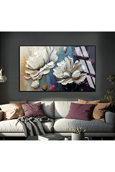 Harikabirev HARİKABİREV | MODEL 1 CU MODEL DE FLORI GALBENE DE MURDĂ MOALE | TABLO DE STICLA TEMPLATA CU CADRU ORIZONTAL