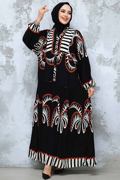Neva Style Rochie neagră cu model hijab - 18238S