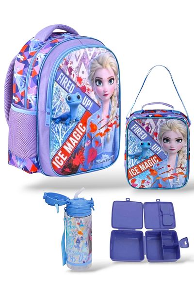 Frozen Loft Ice Magic 500 ml Lunch Box - Water Bottle and Container 4-Piece School Set