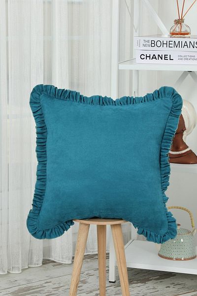 Aisha's Design Plain Fabric Throw Pillow Cover with Ruffled Edges,k-107