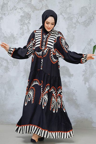 Neva Style Rochie neagră cu model hijab - 18238S