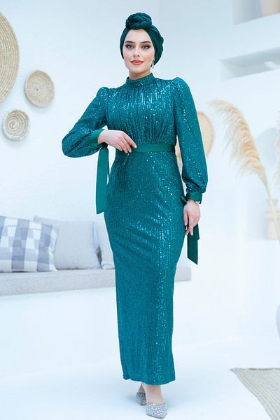 Neva Style Sequin Sequin Emerald Green Hijab Evening Dress 4667Zy
