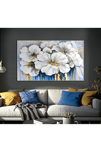 Harika bir ev HARİKABİREV | FORMĂ DE FLORI ABSTRACTĂ GRAY-NAVY BLUE-GOLD | TA...