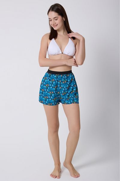 MY Wooft Patterned Blue Summer Beach Wear Pareo Swimsuit and Bikini Top Shorts