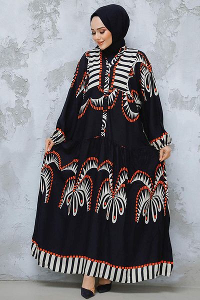 Neva Style Rochie neagră cu model hijab - 18238S