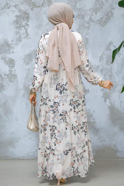 Neva Style فستان حجاب مدخن بطبعة زهور 22054FU
