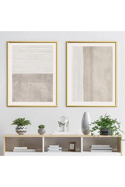 Linacci Set de picturi din sticlă cu linie moale cu cadru dublu din metal auriu