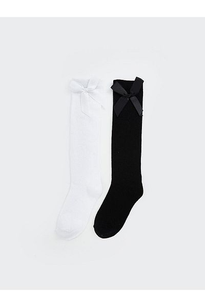 LC Waikiki LCW Kids Bow Λεπτομερείς κοριτσίστικες κάλτσες μέχρι το γόνατο Πακέτο 2