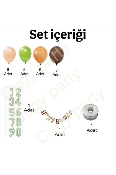 CUGY Birthday Party Set with Mini Age Options in 2 Years Old Brown Salmon Green Colors