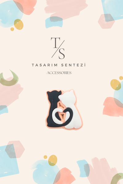 Tasarım Sentezi Rozet Silikon Broş Kedi Çift Sevgi Kediler Siyah Beyaz Yaka Çanta Kıyafet Şapka Aksesuar