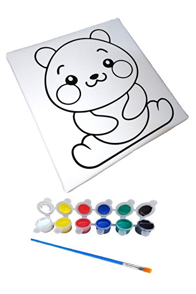 Hayal Sepeti SEVİMLİ PANDA  Resimli Tuval 20 X 20  6lı boya, fırça Boyama seti