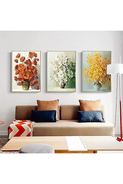 Linacci Triple Gold Metal Frame Colorful Flowers Glass Table Set